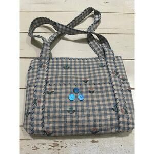 Handmade Plaid Cottage core Handbag Country Blue 13x10 Handsewn